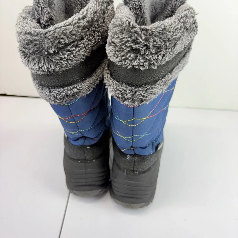 Kamik Snow Boots Kids Size 3 Blue Waterproof Faux Fur Rainbow Stitching